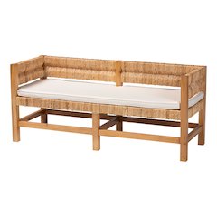 Accent Bench - Handwoven Seagrass Accent Seating with Mahogany Wood Frame