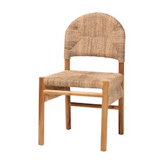 Handwoven Seagrass Dining Chair - Wicker Side Chair with Mahogany Wood Frame
