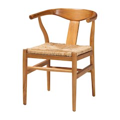 Dining Chair with Woven Seagrass Seat - Wicker Armchair with Wishbone Backrest