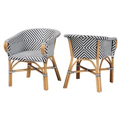 Max Rattan Bistro 2-Piece Armchair Set - Handwoven Dining Chair with Curved Back