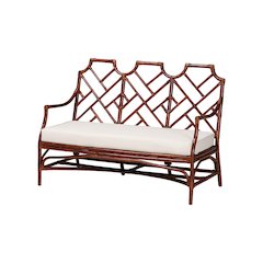Aella Tortoise Rattan Loveseat Bench with Cushion, Curved Arms, Boho