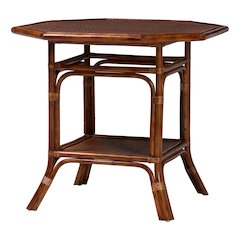 Marbled Tortoise Natural Rattan Dining Table - Bistro Table with Open Shelf