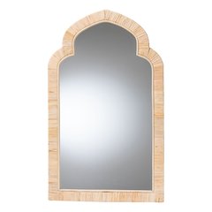 Plautilla Natural Rattan Arched Wall Mirror - Hand Wrapped Wicker Accent Mirror