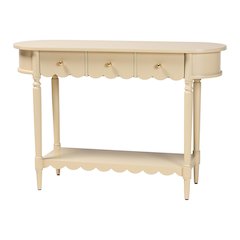 3-Drawer Accent Console Table with Scalloped Detailing and Open Shelf Storage