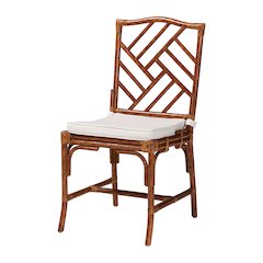 Rattan Dining Chair - Handwoven Accent Side Chair with Removable Cushion