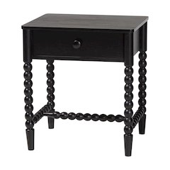 1-Drawer Bedside Table with Beaded Frame and Open Base for Bedroom, Black