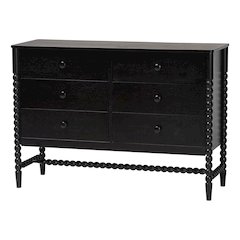 6-Drawer Storage Cabinet with Beaded Frame and Elevated Base for Bedroom, Black