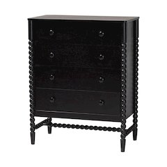 4-Drawer Storage Cabinet with Beaded Frame and Elevated Base for Bedroom, Black
