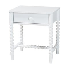 1-Drawer Bedside Table with Beaded Frame and Open Base for Bedroom, White