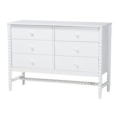 6-Drawer Storage Cabinet with Beaded Frame and Elevated Base for Bedroom, White