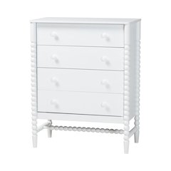 4-Drawer Storage Cabinet with Beaded Frame and Elevated Base for Bedroom, White