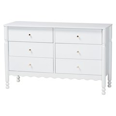 6-Drawer Storage Cabinet with Scalloped Apron and Turned Legs for Bedroom, White