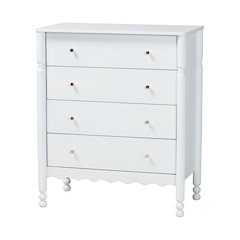 4-Drawer Storage Cabinet with Scalloped Apron and Turned Legs for Bedroom, White