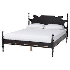 Gaetano Platform Bed Frame with Turned Posts and Panel Headboard, Black, Queen