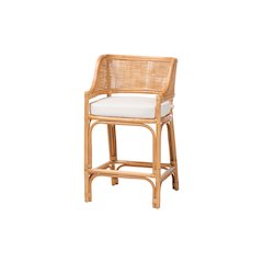 Ottis Rattan Counter Stool with Cushion and Integrated Footrest