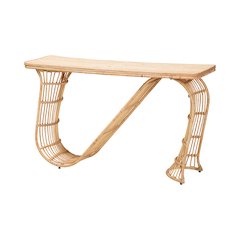 Araceli Rattan S-Curve Console Table, Handwoven Sculptural Accent