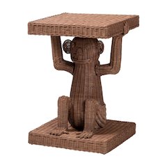 End Table - Handwoven Rattan Sculptural Accent Side Table with Platform Base