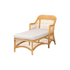 Bruno Rattan Chaise Lounge Chair with Rounded Backrest and Cushion