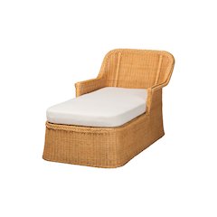 Cesar Rattan Chaise Lounge Chair with Rounded Backrest and Cushion