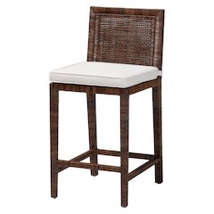 Sofia Rattan Counter Stool with Mahogany Wood Frame, Antique Coffee
