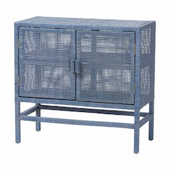 2-Tier Wicker Accent Cabinet with Double Doors and Elevated Base, Navy Blue