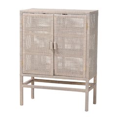 3-Tier Wicker Accent Cabinet, Double Doors and Elevated Base, French Grey
