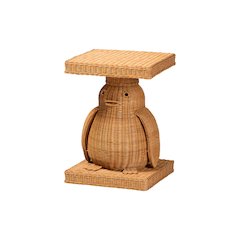 Pembroke Penguin Rattan End Table, Handwoven Sculptural Accent Table