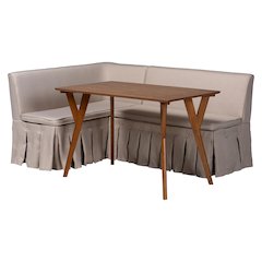 Reginald 3-Pc Upholstered Dining Nook Set - L-Shaped Corner Banquette, Beige