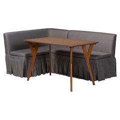 Reginald 3-Pc Upholstered Dining Nook Set - L-Shaped Corner Banquette, Grey