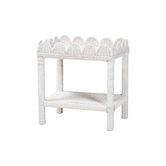 Sumana Rattan Side Table with Scalloped 2-Tier Tray Top, White