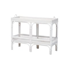 Lombok Rattan Console Table with Raised 2-Tier Tray Top, White