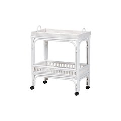 Lombok Rattan 2-Tier Mobile Bar Cart with Raised Tray Top, White