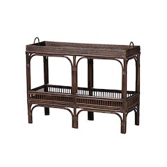 Lombok Rattan Console Table with Raised 2-Tier Tray Top, Espresso