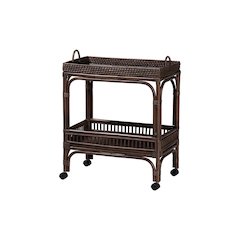 Lombok Rattan 2-Tier Mobile Bar Cart with Raised Tray Top, Espresso