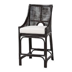 Acton Natural Rattan Counter Stool - Wicker Stool with Tall Back, Sloped Arms