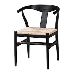 Fika Wishbone Dining Chair - Seagrass Seat, Mahogany Frame, Black