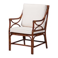 Cleantha Marbled Tortoise Rattan Armchair - Wicker Chair with Curved Armrests