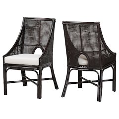 Acton Natural Rattan 2-Pc Dining Chair Set - Tall Back, Sloped Arms
