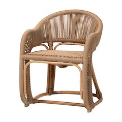 Isra Natural Rattan Accent Chair - Curved Barrel Back Lounge Chair