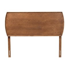 Brown Mid-Century Modern Queen Headboard with Rubberwood Frame and Wood Legs