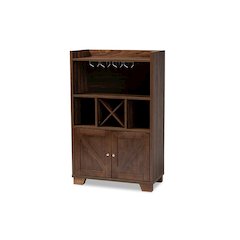 Carrie Transitional Farmhouse Walnut Brown Finished Wood Wine Storage Cabinet