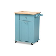Liona Modern and Contemporary Sky Blue Finished Wood Kitchen Storage Cart