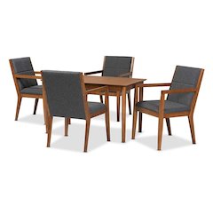 Dark Grey Fabric Upholstered and Walnut Brown Finished Wood 5-Piece Dining Set