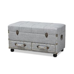 Flynn Modern Transitional Grey Fabric Upholstered 2-Drawer Storage Trunk Ottoman