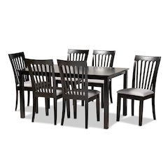 Gray Fabric Upholstered and Espresso Brown Finished Wood 7-Piece Dining Set