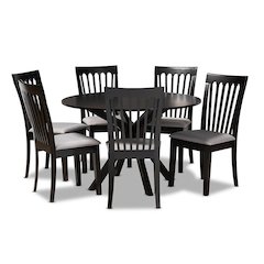 Grey Fabric Upholstered and Dark Brown Finished Wood 7-Piece Dining Set