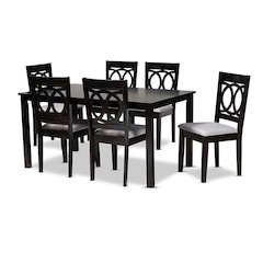 Grey Fabric Upholstered Espresso Brown Finished Wood 7-Piece Dining Set