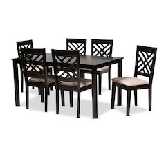 Sand Fabric Upholstered Espresso Brown Finished Wood 7-Piece Dining Set