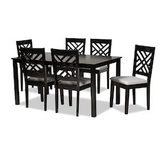 Grey Fabric Upholstered Espresso Brown Finished Wood 7-Piece Dining Set