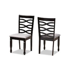 Grey Fabric Upholstered Espresso Brown Finished Wood 2-Piece Dining Chair Set